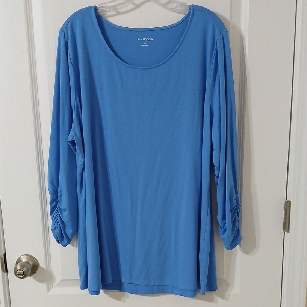 Kim Rogers Blue Scoop Neck 3/4 Length Sleeve Tunic